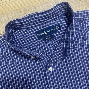 Ralph Lauren Shirt Mens XL Long Sleeve Button Front Blue Blake Plaid Business